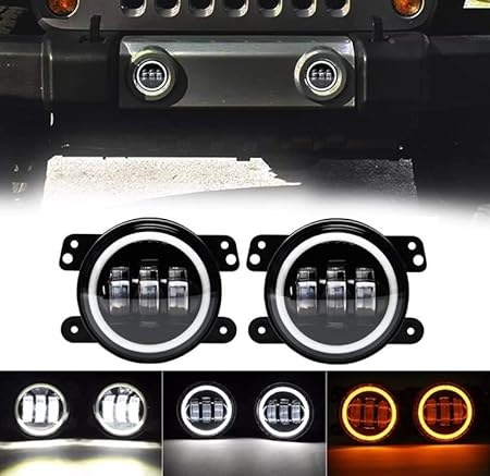 AutoBizarre 4 inch White Amber Ring DRL Fog Light Round White Light LED Fog Light Assembly Fog Lamp Compatible with All Cars