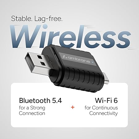 Ambrane 2 in 1 Wireless Car Play Android Auto Adapter | Convert Wired to Wire-Less Car Play/Android-Auto | Plug Play USB Dongle | Bluetooth 5.4 + Dual-Band Wi-Fi | Works with iPhone Smartphone