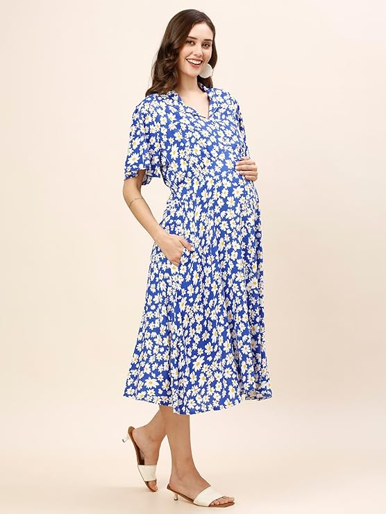 MomToBe Women Fit and Flare Calf Length Dress