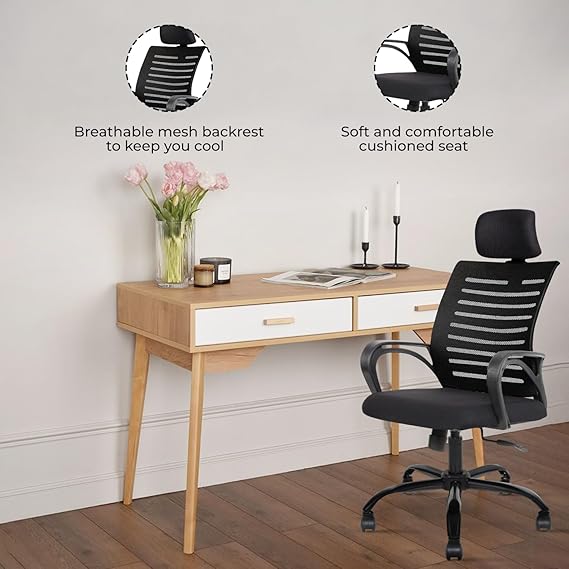 Diego High-Back Mesh Office Chair | 3 Year Warranty | Ergonomic Study | Computer Chair with Revolving base | Tilting &amp; Height Adjustable Mechanism | Heavy-Duty Metal Base (Black) (DIY)