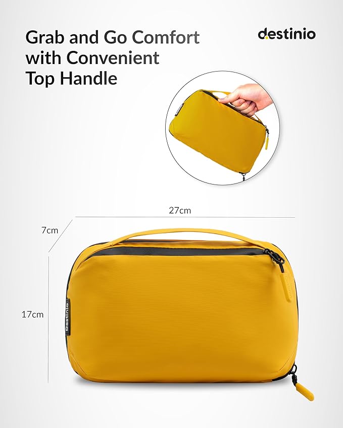 Destinio Electronic Gadget Organizer Bag - Waterproof Padded Tech Pouch for USB Cable, Travel Adapter, Laptop Mobile Charger, Power Bank, Ear Phones,Hard Disk, Digital Accessories Organiser (Yellow)