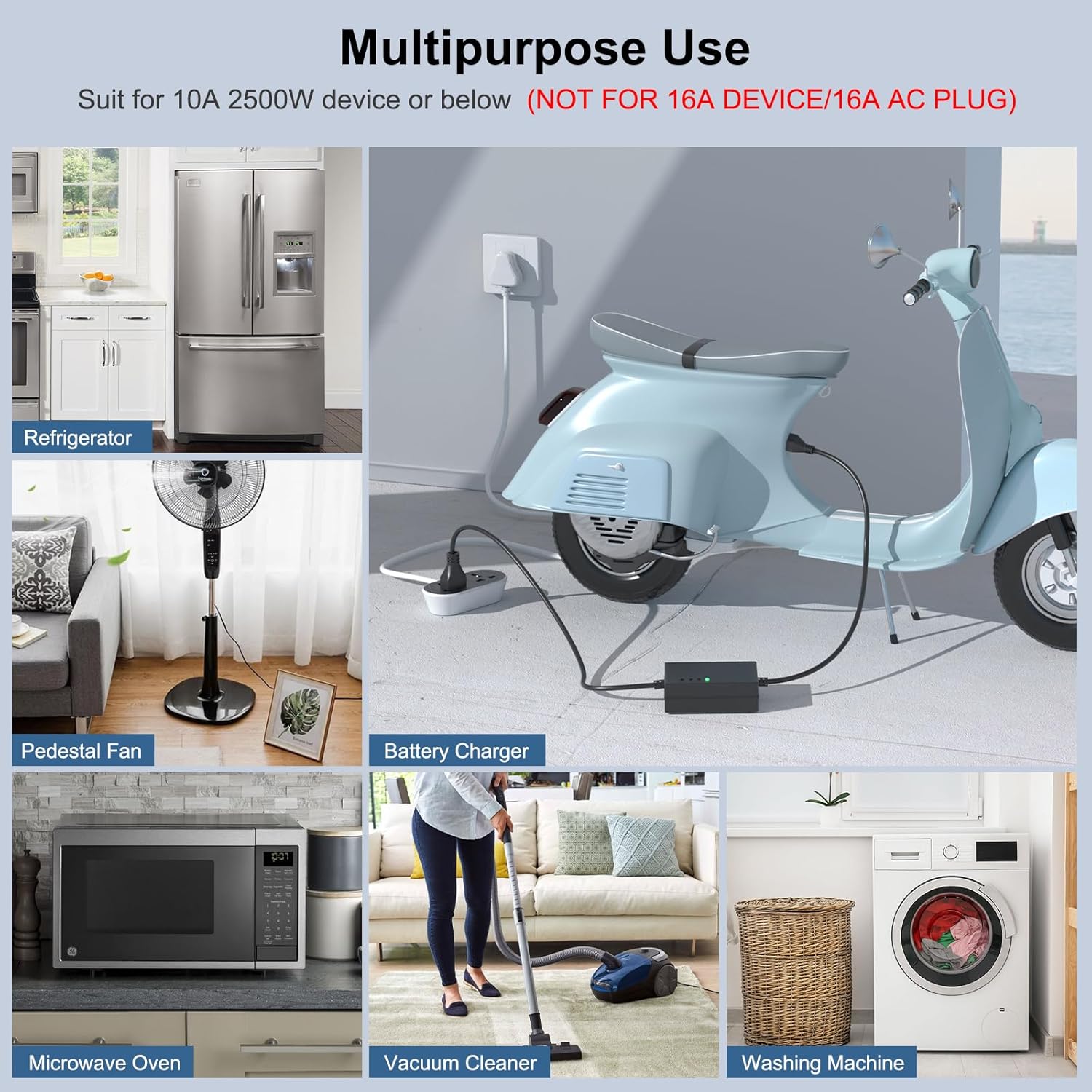 Hoteon Extension Board 5 Meter, 2500W 10A Extension Cord, Heavy Duty Long Wire Extension, 2 Universal Outlets Extension Cable, 3 Pins Power Cord Extension, Expandable Power Strip for Home Office