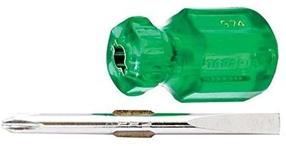 Taparia 974 Steel Two in One Stubby Screw Driver (Green and Silver), 1 pc