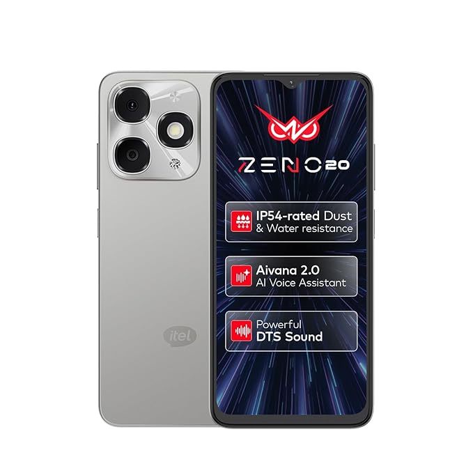itel Zeno 20 | AI Vana 2.0 | 4GB RAM 128GB ROM | 6.6&amp;quot; HD+ 90Hz Display | 13MP AI Camera | IP54 Rated | Always-On Display | Dynamic Bar | DTS Sound |5000mAh Battery|3-Year Fluency | Space Titanium