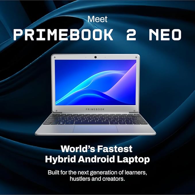 Primebook 2 Neo 2025 (New Launch) | 6GB RAM, 128GB Storage (Upgradable Upto 512GB) | MediaTek Helio G99 | Android 15 (PrimeOS3.0) | in-Built AI | 11.6” Thin &amp; Light Laptop | Type-C, USB, MicroSD Ports