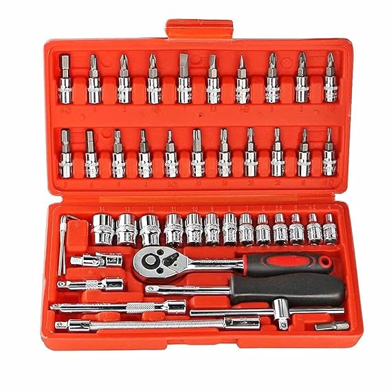 Metal 46 PCS Screwdriver Kit And Multi-Purpose Combination Tool Case Precision Socket Set | Durable Wrench Tool Set | For DIY Projects, Automotive, Furniture Appliance - 46Pctk