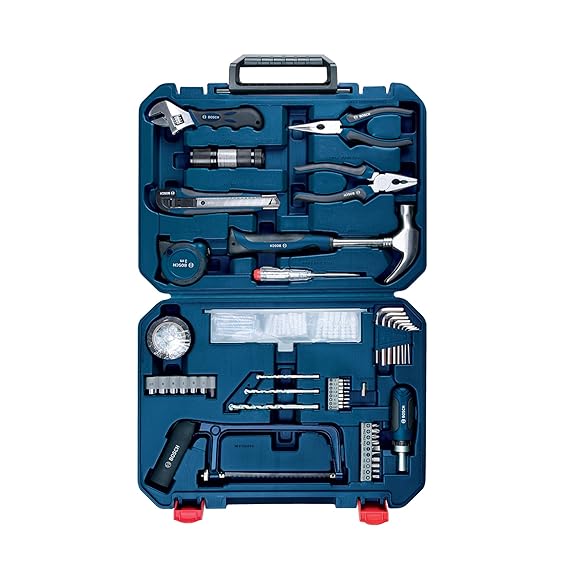 BOSCH ‎ All-in-One Hand Tool Kit, 108 Pieces, Rachet Screwdriver Allen Key, Multiple Drill Bits, Additional Performance Tool, Blue, Hard Case