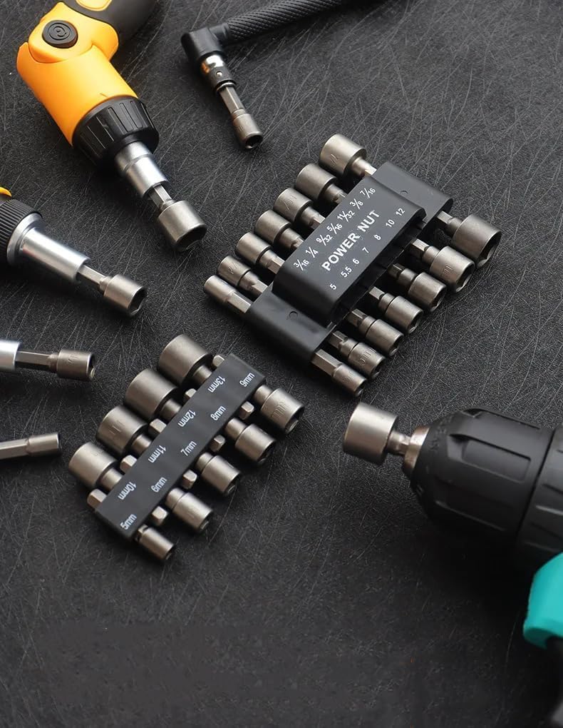 14 Piece Power Nuts Driver Drill Bit Socket Wrench Tools Set,1/4 inch Hex Shank Nut Driver Socket Wrench Tools,Electric Screwdriver Wrench Nut setter Set,Drill Chuck Adapter For drill machine