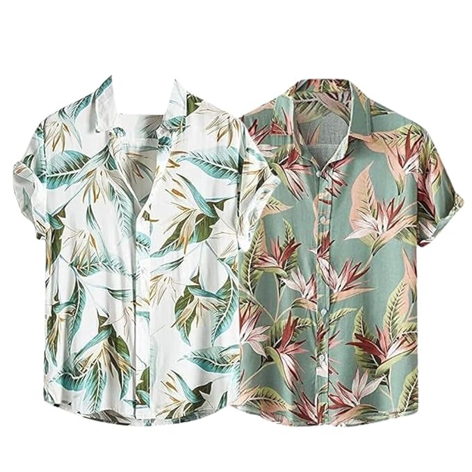 Leriya Fashion Men's Casual Rayon Relaxed Fit Shirt Button Down Summer Shirts for Men | Stylish Printed | Short Sleeve | Trendy (Available in Plus Size and Combo Pack of 2)