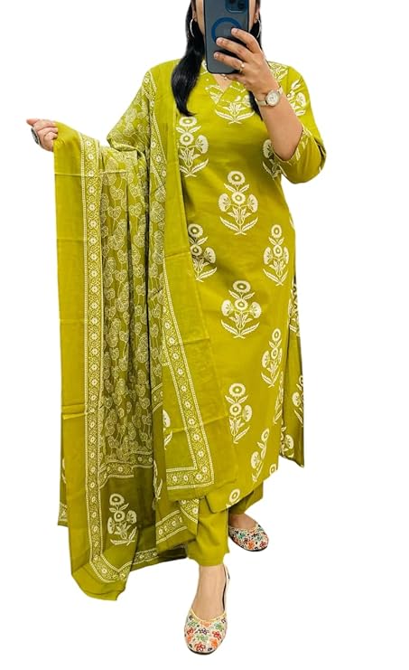 Rangnavi Women's Floral Printed Stright Kurta with Pant &amp; Dupatta Set | Kurta set