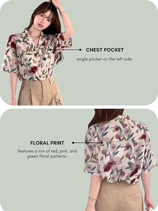 Leriya Fashion Women Crepe Oversized Shirt Korean Casual Short Sleeve Loose Fit Top | Summer Wear