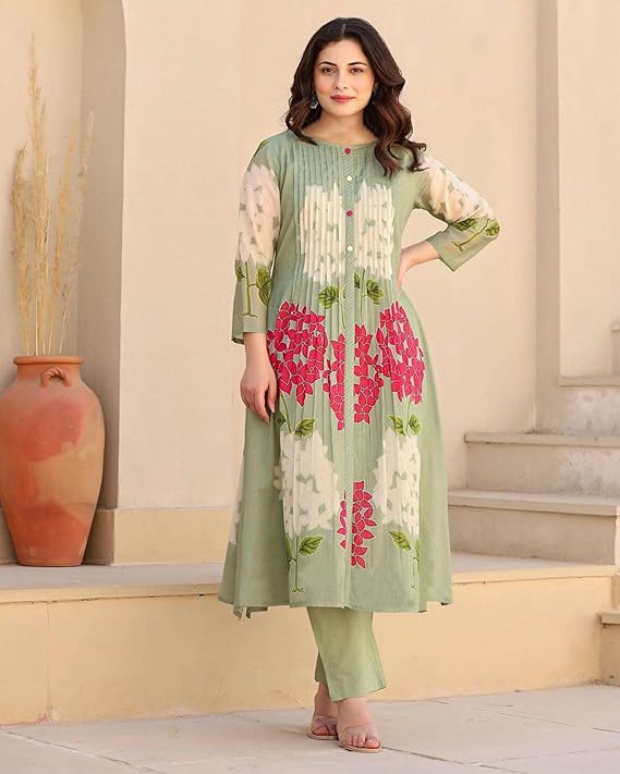 ANNI DESIGNER Women's Ethnic Co-Ord Set | Kurta Pant Set | Kurta Palazzo Set | Stylish Cotton Suit Set for Women, Festival Co-ord