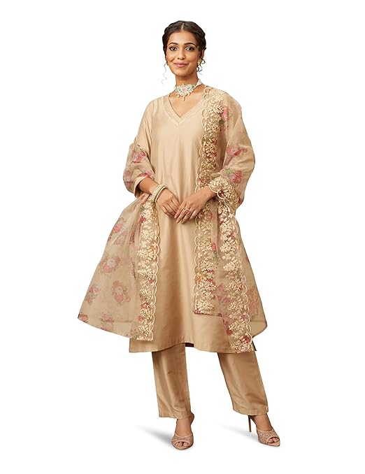 Myx Women's Kurta Pant Set with Embroidered Organza Dupatta | Viscose,Rayon (Available in Plus Sizes)