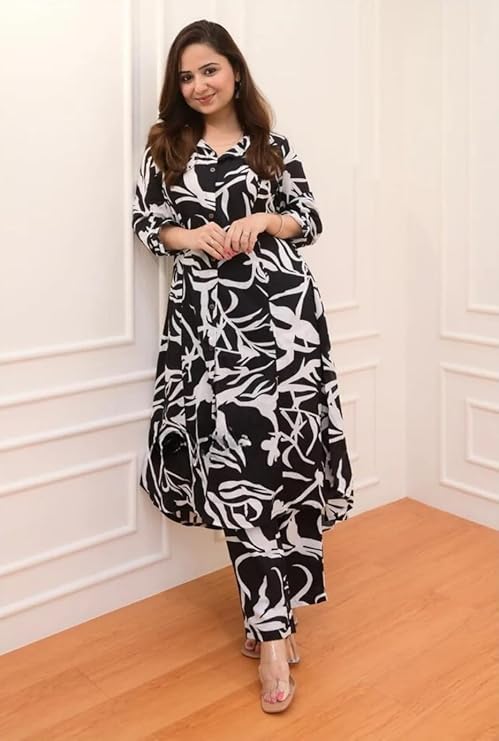 GRECIILOOKS Co ord set for women stylish | Anarkali Kurta-Set – Viscose Rayon Printed Kurta &amp; Straight Pant | kurtis| Festive Indian Traditional Outfit Dress for Functions &amp; Puja | Trendy Travel &amp; Streetwear Look for Women | 3/4 Half Sleeve