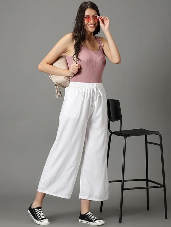 Women's Solid Rayon Palazzo for Casual Wear | Elasticated Waistband | Comfortable Straight Fit | Ethnic Bottom for Kurti, Tops &amp; Tunics Palazzo