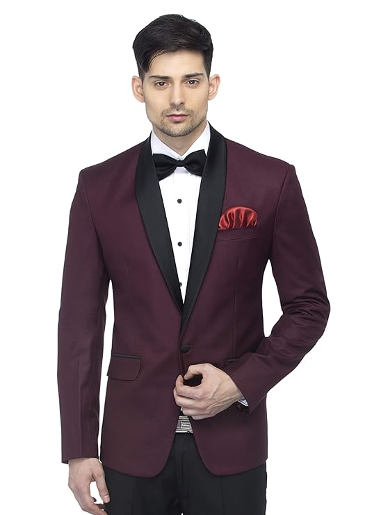 FAVOROSKI Designer Men's Slim Italian Fit Shawl Collar Tuxedo Suit Blazer, Wine