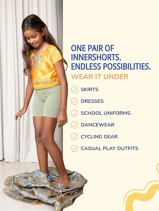 mackly Girls Inner Shorts (Pack of 4) | 2-in-1 Seamless Panty Shorts with Gusset | Soft Breathable Base Layer for Dresses, Skirts