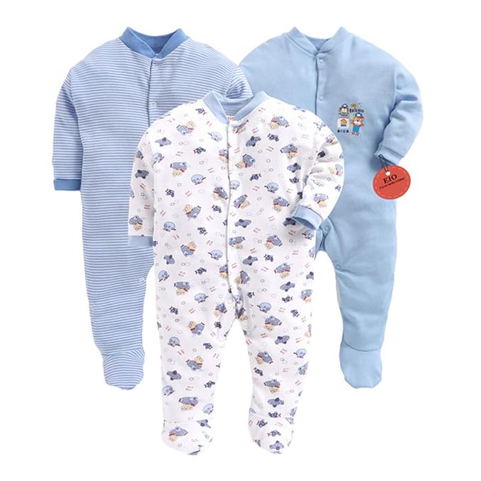 EIO® 100% Cotton Rompers Sleepsuits Jumpsuit Night Suits for Infants Newborn Baby Boys &amp; Girls