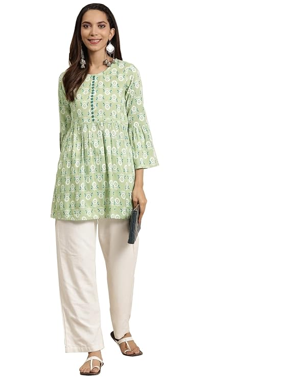 Yash Gallery Women's Rayon Regular Fit Short Floral Printed Kurta Top