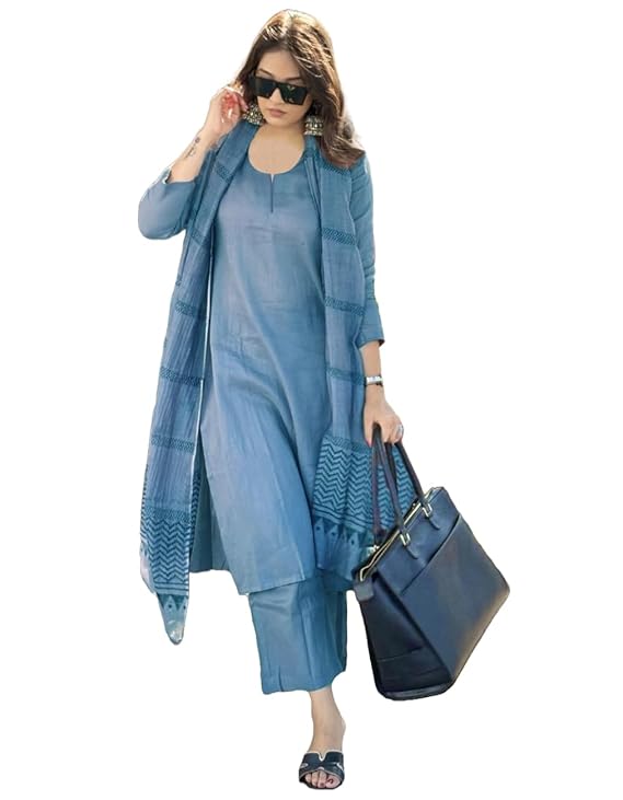 ANNI DESIGNER Women's Rayon Blend Solid Straight Kurta with Pant &amp; Dupatta
