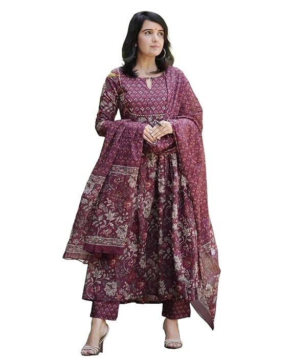 Alvami Women Anarkali Kurta and Pant Set With Dupatta
