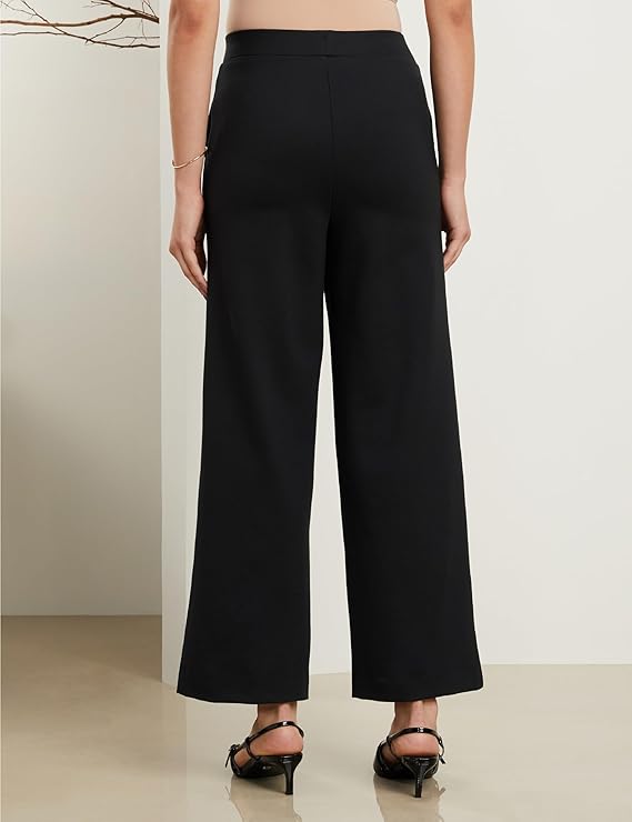 Symbol Premium Women Desk-to-Dinner High Rise Ankle Length Wide Leg Knit Trouser (Elasticated Waist | Formal Pants | Office Wear) (Available in Plus Sizes)