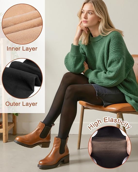 FLYNGO Women Skinny Fit Mid Rise Winter Wear Warm Fleece Thermal Leggings Tights Pants, Waist Size : 26 to 34