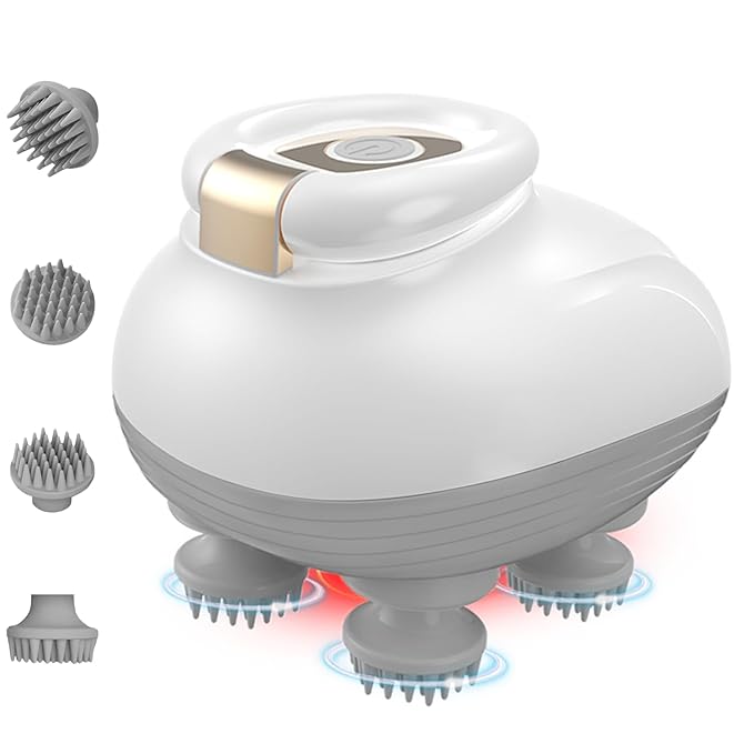 TISSCARE Scalp Massager, Electric Head Massager for Scalp, 3 Speed Modes, Red Light Therapy for Hair Growth, Rechargeable Handheld Portable Body &amp; Head Scratcher Massage Machine, Gift for Women Men