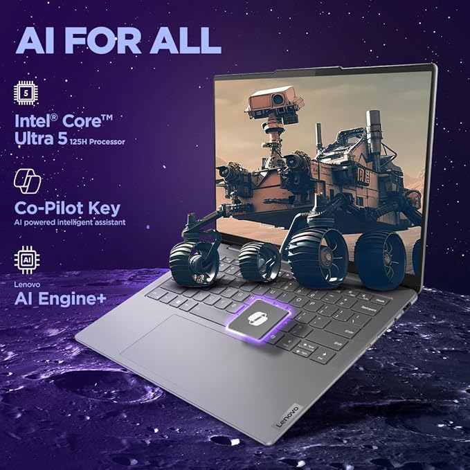 Lenovo Yoga Slim 7, Intel Core Ultra 5 125H, 16GB RAM, 512GB SSD, WUXGA-OLED 14"(35.5cm), Windows 11, Microsoft 365 Basic + Office Home 2024, Grey, 1.39Kg, 83CV00DFIN, 400Nits, 1Yr ADP Free, AI PC