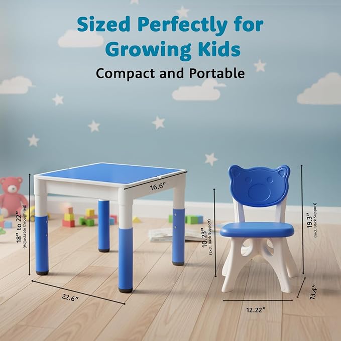 Supples Kids Study Table and Chair Set | Durable &amp; Multi-Purpose | Plastic Table &amp; Chair Set for 2+ Years Baby | Rectangular Shape | White &amp; Blue