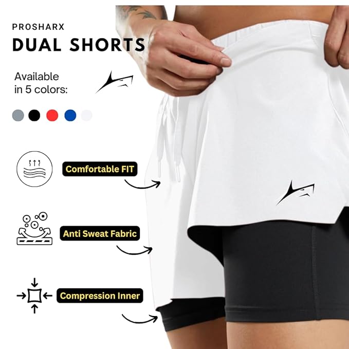 PROSHARX 2 in 1 Active Dual Shorts with Inner Tights Layer | Mens Double Layer Short for Running, Gym Sports