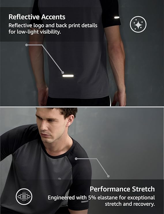 Symbol Premium Men Solid Regular Fit Sports Stretch T-Shirt | Round Neck | Raglan Sleeve | Moisture-Wicking | Activewear | Running | Gym | Plain (Available in Plus Sizes)