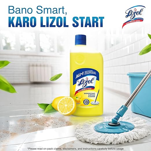 Lizol Disinfectant Surface Floor Cleaner Liquid, Citrus - 1 Litre | Suitable for All Floor Cleaner Mops | Kills 99.9% Germs| India&amp;#039;s #1 Floor Cleaner