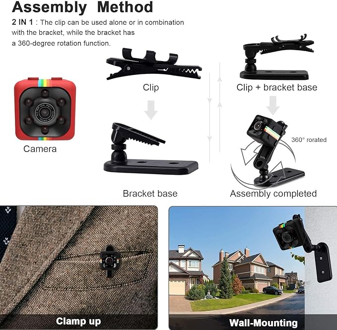 TECHNOVIEW 1080P Mini Spy Camera with Low Light Vision, Portable Security, Hidden-Camera with Audio and Video Recorder for Home Office Wind Desktop Indoor Security Stand Camera (Non Wifi Camera - Red)