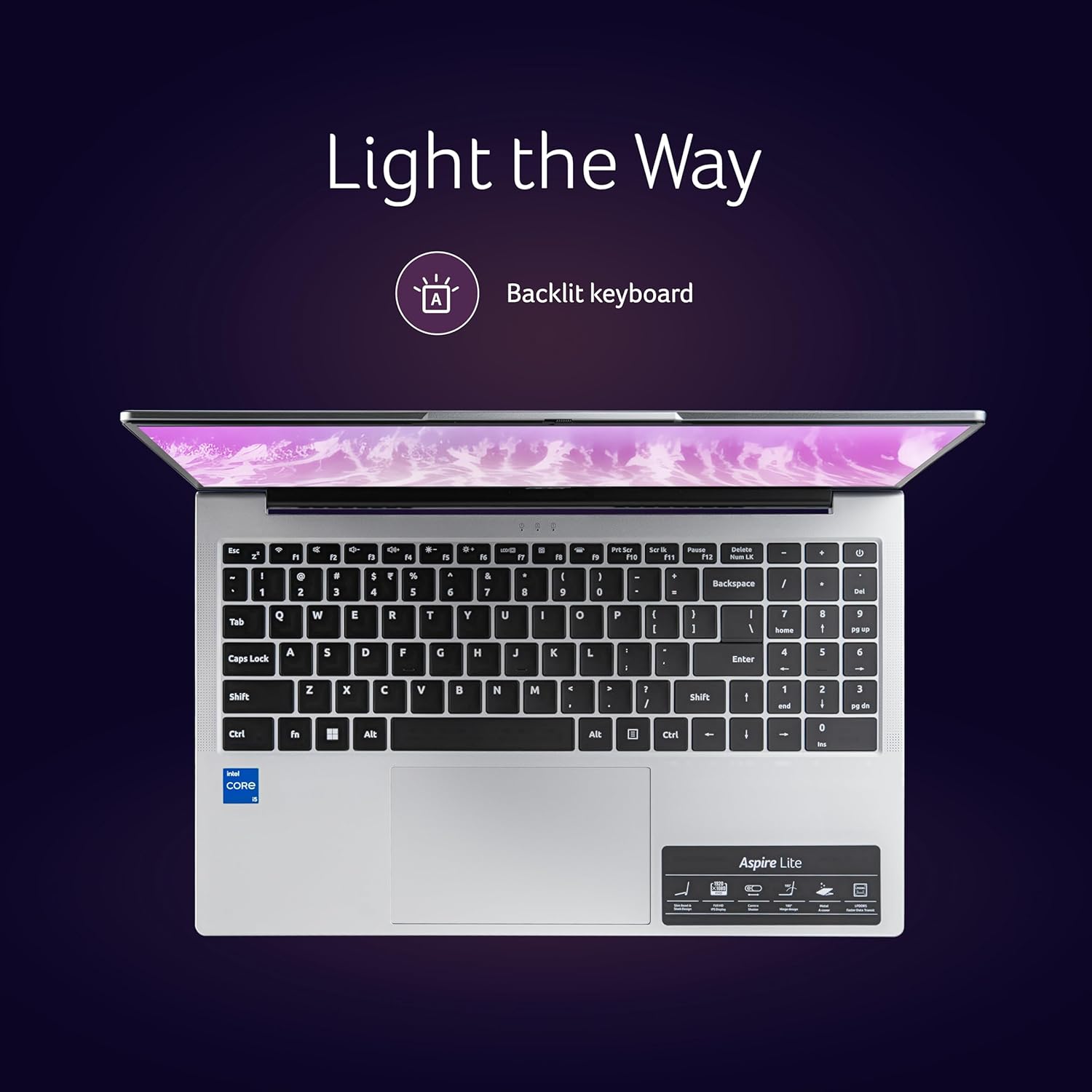 acer Aspire Lite, 12th gen, Intel Core i5-12450H Processor, 16 GB, 512GB, 15.6"/39.62 cm, Windows 11 Home, MSO, Pure Silver, 1.70 kg, AL15-52H, Backlit Keyboard