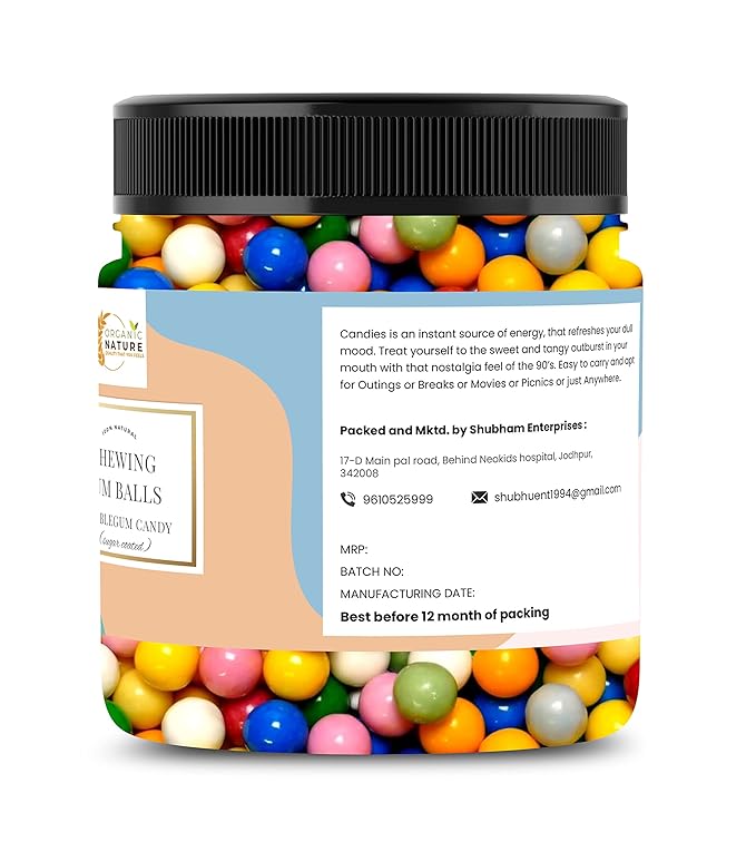 Organic Nature Chewing Gum Balls (Sugar Coated) Bubble Gums Candy [Jar Pack] (300 Grams (Pack of 1 of 300 Grams))
