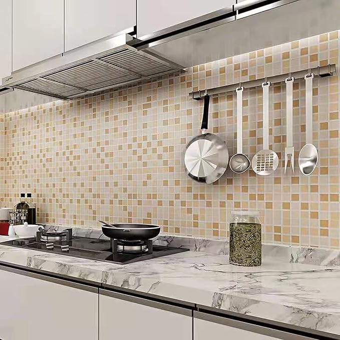 wolpin DIY Self Adhesive Tiles Pattern Wallpaper (45 x 1000 CM, Coffee Brown) | Self Adhesive PVC Wall Sticker | Decorative Contact Paper Roll for Home Interior Décor