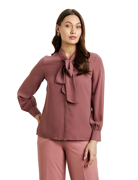 Symbol Premium Women Solid Desk-to-Dinner Bow Tie Top (Regular Fit) (Available in Plus Sizes)