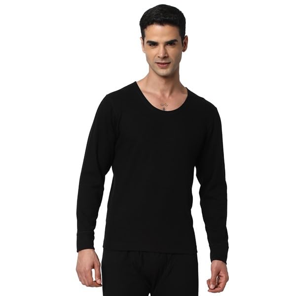 Cotstyle Black Cotton, Viscose and Polyester Super Combed Cotton Rich Fabric Men Thermal Top Innerwear