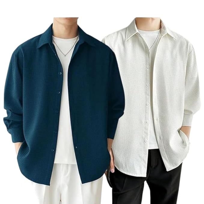 Leriya Fashion Men's Formal Button Down Shirt – Slim Fit Shirt's for Men | Textured Long Sleeve Polycotton| Business &amp; Meeting Ready (Available in Plus Size and Combo Pack of 2)