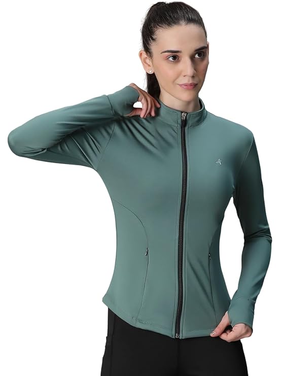 ATHLISIS Women’s Full Zip Training Jacket with MockCollar &amp; Thumbhole Sleeves | Quick-Dry, Stretchable, Lightweight Activewear for Gym, Yoga, Running &amp; Sports