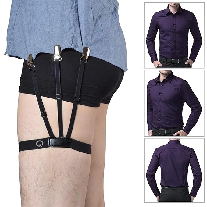 QUALIFT Shirt Tucker for Men - Skin-Friendly Soft Elastic Shirt Stays, Adjustable Shirt Garter Belt, Formal Shirt Holder with Non-Slip Strong Grip Clasp, Men's Tuck in Belt, Accessories for Man