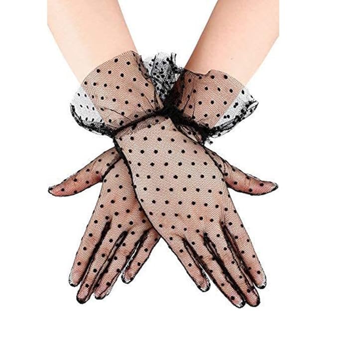 YUPPIN Girl's Short Lace Gloves Polka Dots Soft Tulle women accessory opera Party handGloves for Costume