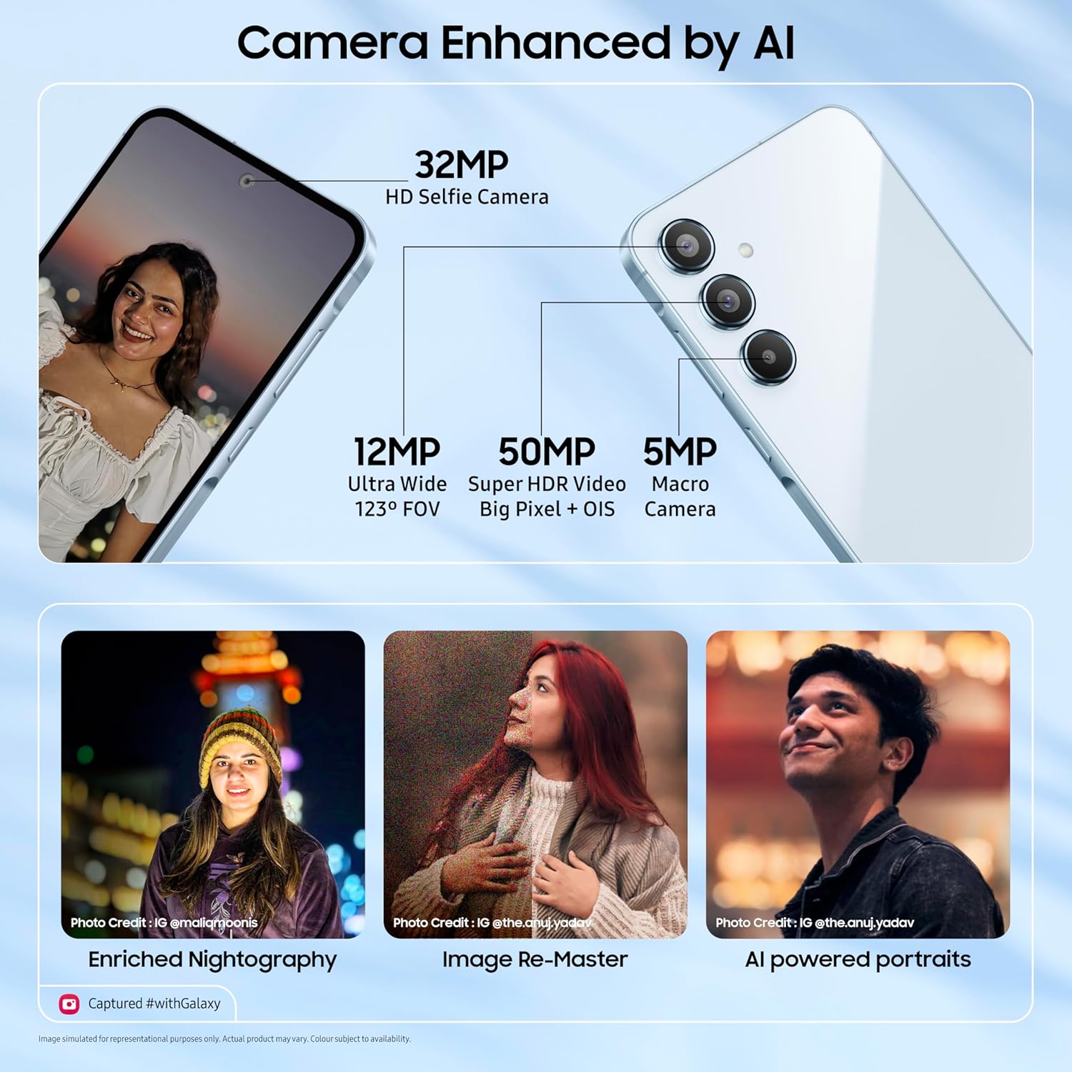 Samsung Galaxy A55 5G (Awesome Iceblue, 12GB RAM, 256GB Storage) | AI Mobile | 50MP Main Camera (OIS) | Super HDR Video| Nightography | IP67 | Gorilla Glass Victus+ | sAMOLED | Gaming Smartphone