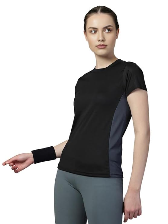 CHKOKKO Women's Polyester Dry Fit Solid Quick Dry Sports Half Sleeve Regular Fit Active Wear Gym Tshirt Round Crew Neck Breathable Side Mesh Panels for Running Workout and Fitness