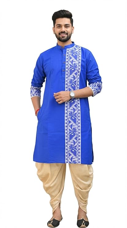 Pure Cotton Men's Jamdani Kurta Punjabi, Traditional Ethnic Wear for Party, Puja, Festival, Wedding, Available in M L XL XXL Sizes