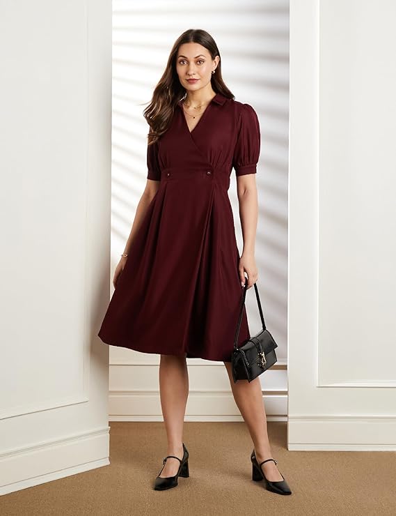 Symbol Premium Women Desk-to-Dinner Fit &amp;amp; Flare Wrap Dress (Midi Length | Stylish) (Available in Plus Sizes)