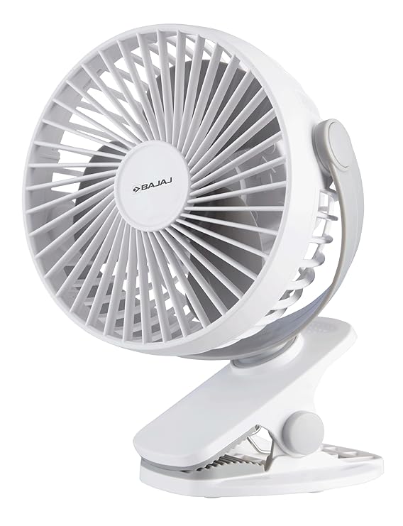 Bajaj Pygmy Mini Fan 110MM | USB Charging | Multi-Clip Function | Rechargeable | 4-Hr Back-up | Silent Operation | Longer Battery Life | Energy Efficient | Portable【White】