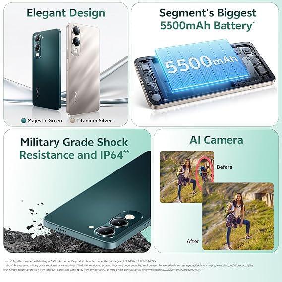 Vivo Y19e (Majestic Green, 4GB RAM, 64GB Storage) with No Cost EMI/Additional Exchange Offers | with Charger