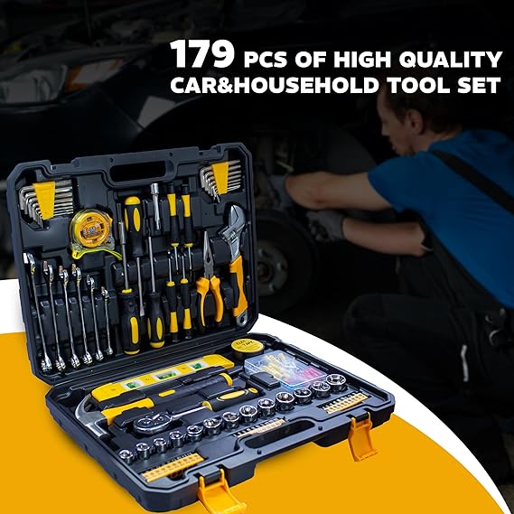 iBELL VORMIR VR TB179-7 Professional Tool Kit with Ratchet Set, 179-Piece Hand Tool Set with Sockets, Wrenches, Screwdrivers, Precision Bits Case for Mechanics Home Use